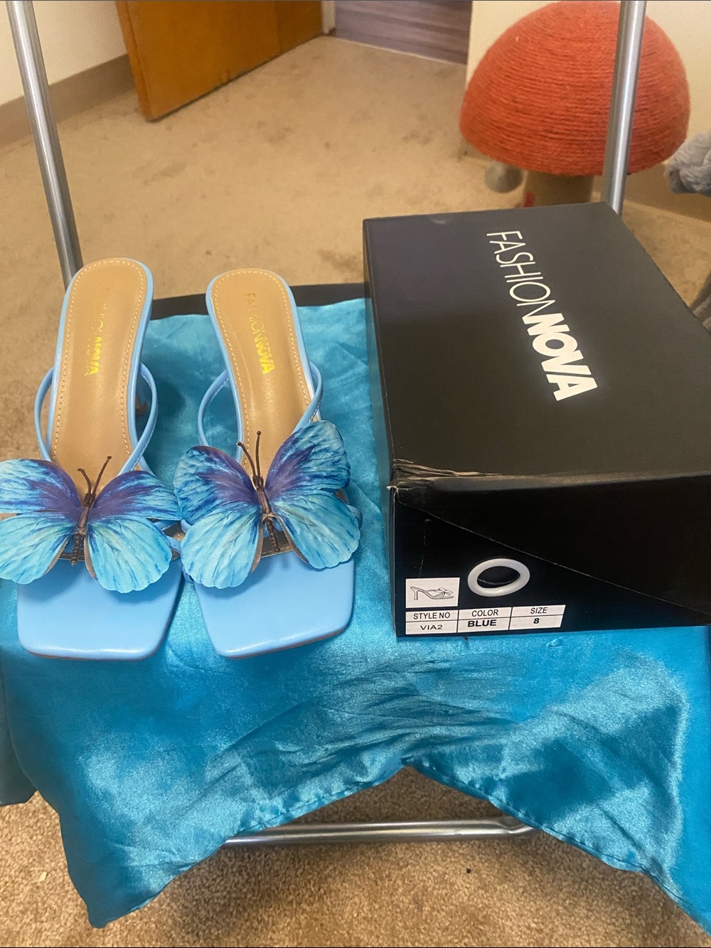 Fashion Nova Blue Butterfly Slide Mules